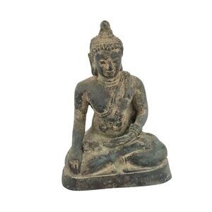 Antique Khmer Style Seated Bronze Enlightenment Buddha Statue 3" x 4.5"